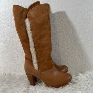 Very Volatile Andee Leather Upper Faux Fleece Lining Trim Beige Boots Size 7